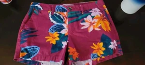 Good Used Women’s Old Navy Burgundy Tropical Floral Everyday Shorts Size 4 - Picture 1 of 6