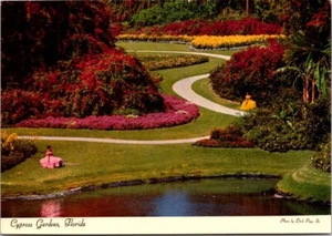 Cypress Gardens Florida Walking Path Flowers Trees Lake Postcard Unposted - Picture 1 of 2