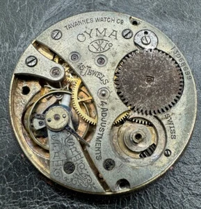 Vintage CYMA 15 Jewel 37mm Swiss Pocket Watch Movement- Running For Repair - Picture 1 of 7