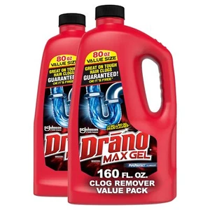 Drano Max Gel Drain Clog Remover 80 Fl Oz Pack Of 2 Fast Acting Safe For Pipes - Picture 1 of 8