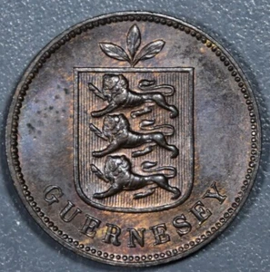 UK GUERNSEY 1889-H 1 DOUBLE BRONZE Medal Orientation KM# 10 Gr: Choice BU A3863 - Picture 1 of 2