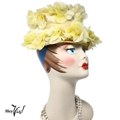 Sombrero Cloche Flor Pétalo Gasa Amarillo De Colección Día Soleado Fiesta Jardín - Hey Viv Foto 1 de 4