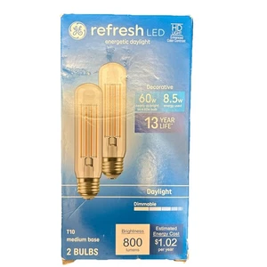 2pk GE Decorative 60-Watt 8.5w T10 Medium Base LED Daylight Dimmable HD Lighting - Picture 1 of 3