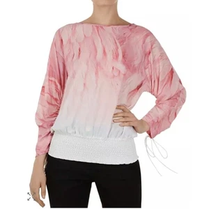 Top Ted Baker London Rosa Estampado Plumas Cintura Calada Manga Larga Talla 1 - Imagen 1 de 10