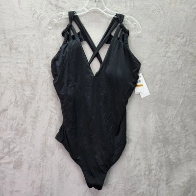 Traje de baño Becca Color Code doble correa de una pieza negro para mujer talla grande 3X 22-24 Foto 1 de 4