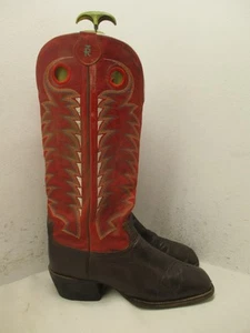 Tony Lama Brown Red Leather Buckaroo Square Toe Cowboy Boots Mens Sz 12 D 1027 - Picture 1 of 17