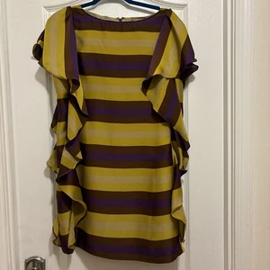Michael Kors Women's Shift Mini Dress Stripes with Long Sides Ruffles Size 8 NWT - Picture 1 of 10