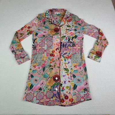 Johnny Was Neena Floral Long Sleeve Sleep Shirt Nightgown XS Button Up Pocket  - Image 1 of 4