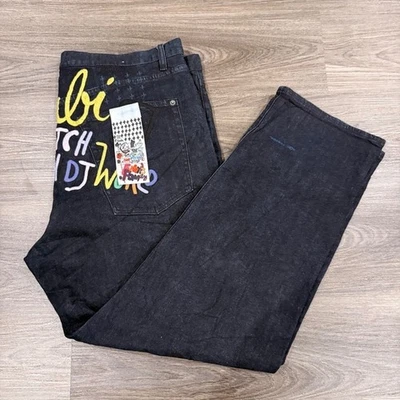Ksubi Dark Wash Distressed Graphic Print Denim Selvidge button fly Jeans 40x30 - image 1 of 4
