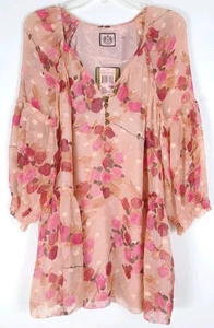 Juicy Couture 100% Silk Tunic Top L Pink Floral Blouse Fairy Boho Feminine READ - Picture 1 of 13