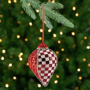 Northlight Pailletten und kariert Träne Weihnachtsschmuck - 4,75" - rot - Bild 1 von 8