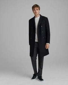 Authentic CLUB MONACO Mens Double Breasted Wool Three-Quarter Coat Black 42 - Picture 1 of 9