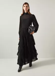 LK BENNETT BLACK & IVORY POLKADOT RUFFLE MAXI DRESS SIZE 10 UK BNWT RETAIL £459 - Picture 1 of 12