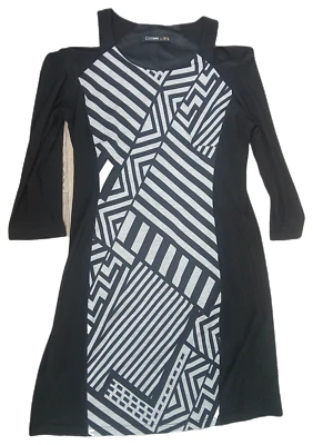 COSIMA BY NO.1 Kleid Langarmkleid Casual-Look Damen Gr. 36/38 Schwarz  Muster - Bild 1 von 3