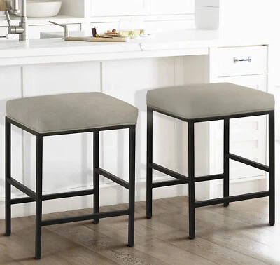 Bar Stools Set of 2 Backless Counter Height PU Leather Dining Chairs Gray - Image 1 of 4