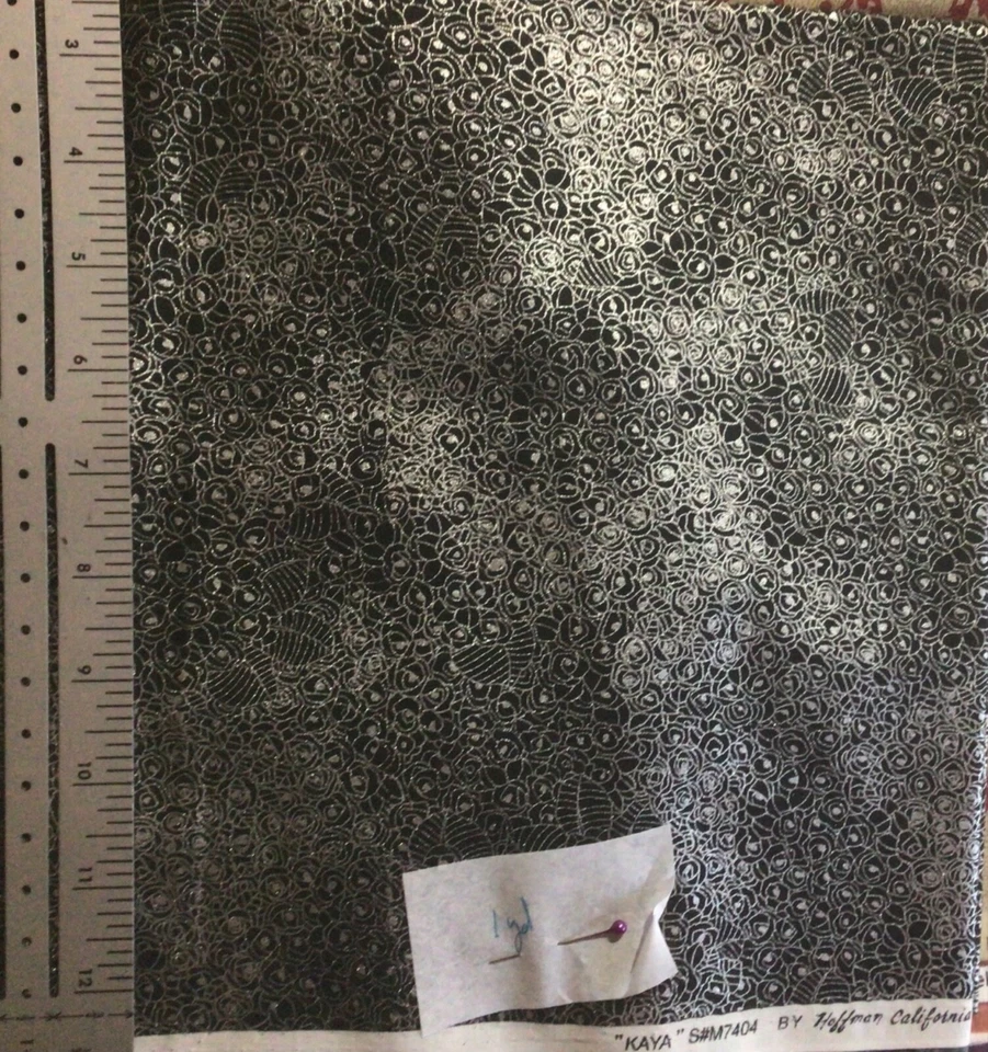 Hoffman Kaya Elegant Black Silver Print Cotton fabric 1 Yard - Image 1 of 1