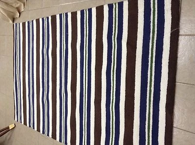 Alfombra Pottery Barn Kids Riley Rayas Área Habitación Lazo Alfombra 5x8 Azul Marrón Niños Foto 1 de 4