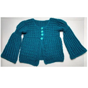 Girls size 4T Handmade Crocheted Sweater with flower buttons - Picture 1 of 3