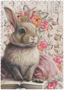 Shabby Chic PRINZESSIN HASE & BLUMEN 2 gezähltes Kreuzstichmuster Nadelspitze - Bild 1 von 1