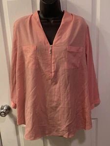 Jaclyn Smith 1X sheer Peach hi-low 3/4 sleeve tunic blouse - Picture 1 of 3