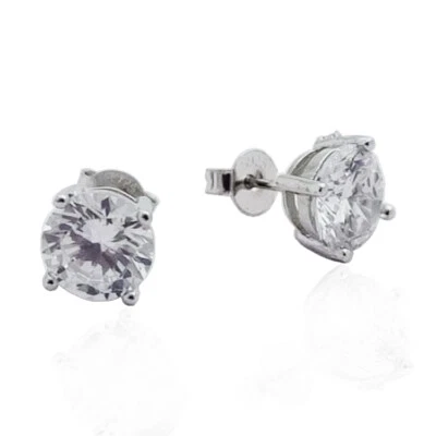 Orecchini punto luce a 4 griffe in argento 925 rodiato con zircone tondo mm 8 - Immagine 1 di 2