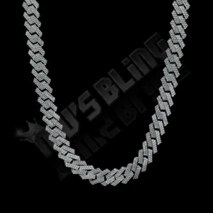 18K White Gold Plated Iced Lab CZ Prong Set 14mm Cuban Chain Bracelet - Picture 1 of 25