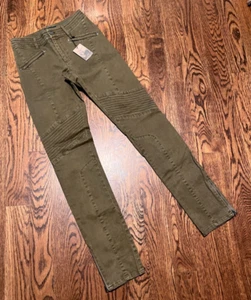 Peruvian Connection Motorradhose Größe 2 olivgrüne Jeans neu mit Etikett $ 249 Einzelhandel - Bild 1 von 5