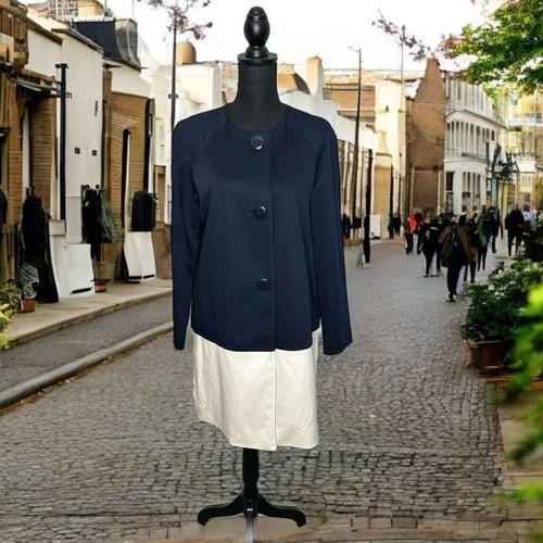 Cappotto Kate Spade Ritchie trench 3 bottoni taglia media blu navy panna bianco