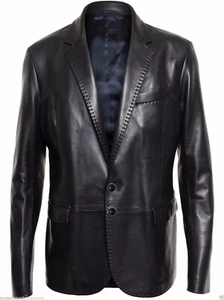 Mens Classic Italian Tailored Style Two Button Cosplay Real Leather Blazer Coat - Picture 1 of 5