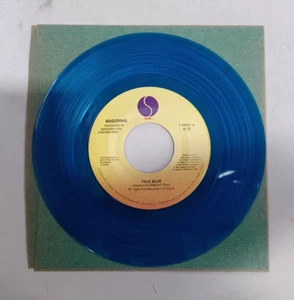 Madonna - True Blue / Ain't No Big Deal Blue Vinyl Juke Box Label Strip & Sleeve - Picture 1 of 3