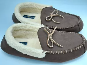 NEW Men's CLUB ROOM INDOOR OUTDOOR MEMORY FOAM Brown Sherpa Slippers L-XL - Picture 1 of 5