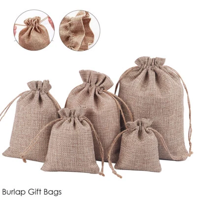 VDL Burlap Gift Bags Wedding Favours Bags Jute Hessian Gift Pouch 8 Sizes - Image 1 of 4