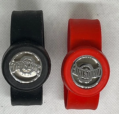 2 OHIO STATE UNIVERSITY RED & BLACK  SILICONE LOGO BRACELETS & 16 FELT PADS - Image 1 of 4
