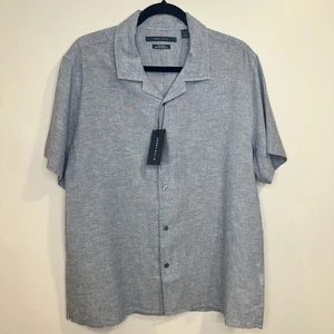 Perry Ellis Linen Blend Short Sleeve Blue Collared Shirt Size L/G NWT MSRP $79 - Picture 1 of 10