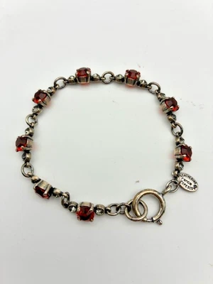 Pulsera Vintage Catherine Popesco Francia Cristal Rojo Acabado Tono Plata Foto 1 de 4