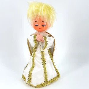 Mid Century Weihnachtsengel Baumspitze Karton weiß Satin Goldrand blond - Bild 1 von 11