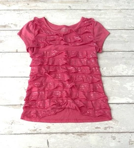Girls 7/8 Hot Pink Ruffle Short Sleeve Shirt Kids Top SO Brand Size 7 8 - Picture 1 of 2