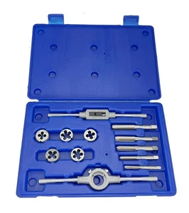 12 Piece NF HSS Round Tap and Die Set (1/4 - 1/2) with 1 OD Round Dies - Picture 1 of 2