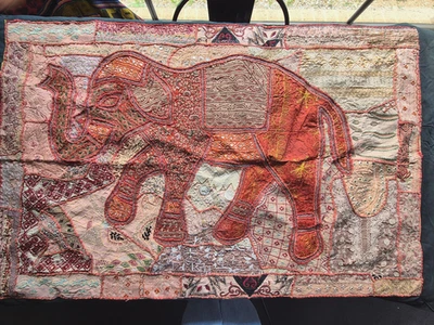 Elefante indio artesanal colgante de pared bordado tapiz boho arte textil Foto 1 de 4