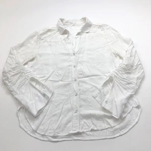 Bella Dahl Medium White Lightweight Rayon V-Neck Button Plaid Long Sleeve Shirt - Picture 1 of 14