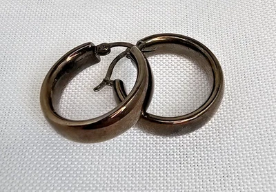 Signed JCM Gunmetal chocolate brown 925 Sterling Silver Hoop Earrings - Image 1 of 4