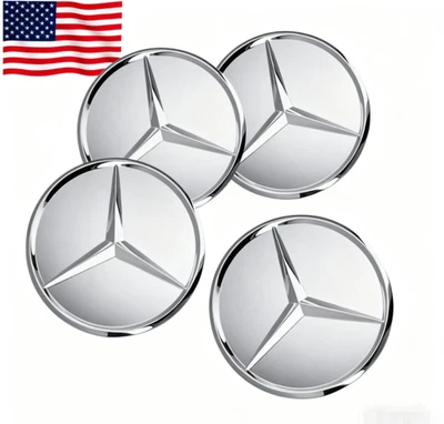 4x Chrome Emblem Logo Fit Mercedes Benz C E S Wheel Center Hub Caps 2.95in/75mm✔ - Изображение 1 из 4