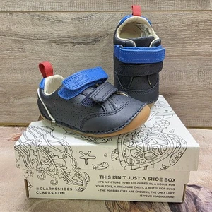 Clarks Boys Shoes Toddler Navy Leather Pre-Walker Tiny Sky T Uk Size 3.5 New - Picture 1 of 7