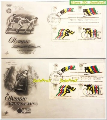 2x USA 1972 AUG 17 OLYMPIC SUMMER GAMES VAR. 1 & 2 FACE $1.20 STAMP SET FDC LOT - Image 1 of 2