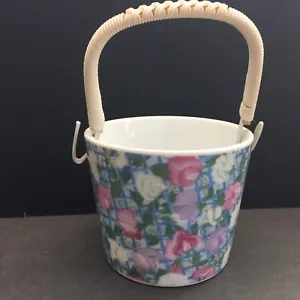 Vintage Department 56 Sweet Pea Pink Green White Floral Candy Porcelain Bucket  - Picture 1 of 12