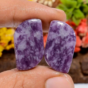 Genuine Purple Lepidolite Fancy Shape Cabochon Gemstone Pair 32 Ct. 22X12X4 mm - Picture 1 of 4