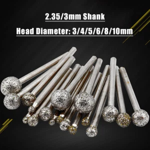 2.35/3mm Shank Spherical Diamond Grinding Head Burr Drill Bit 60 Grit Coarse - Picture 1 of 5