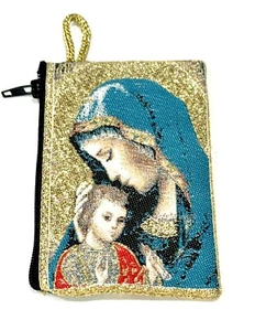 Señor Jesús Virgen y Niño Rosario Icono Bolsa Estuche Tela 2 Lados Regalo 3x4 - Imagen 1 de 8