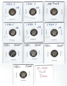 Lote de 10 monedas de diez centavos camafeo 1980 S Gem Proof D15 - Imagen 1 de 6