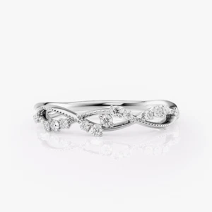 Certified 0.15 Ct Round Cut Lab Created Diamond Wedding Band Solid Platinum 950 - Picture 1 of 12
